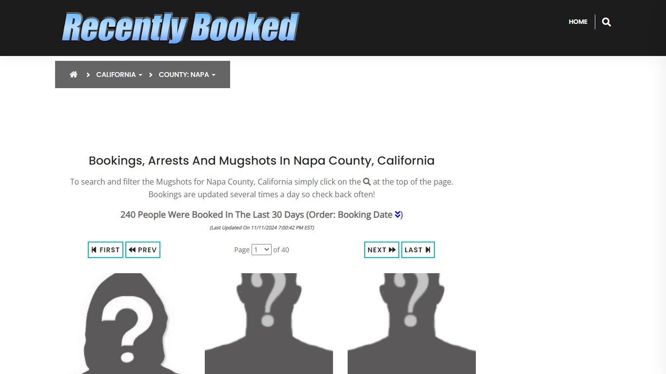 Bookings, Arrests and Mugshots in Napa County, California - Recently Booked