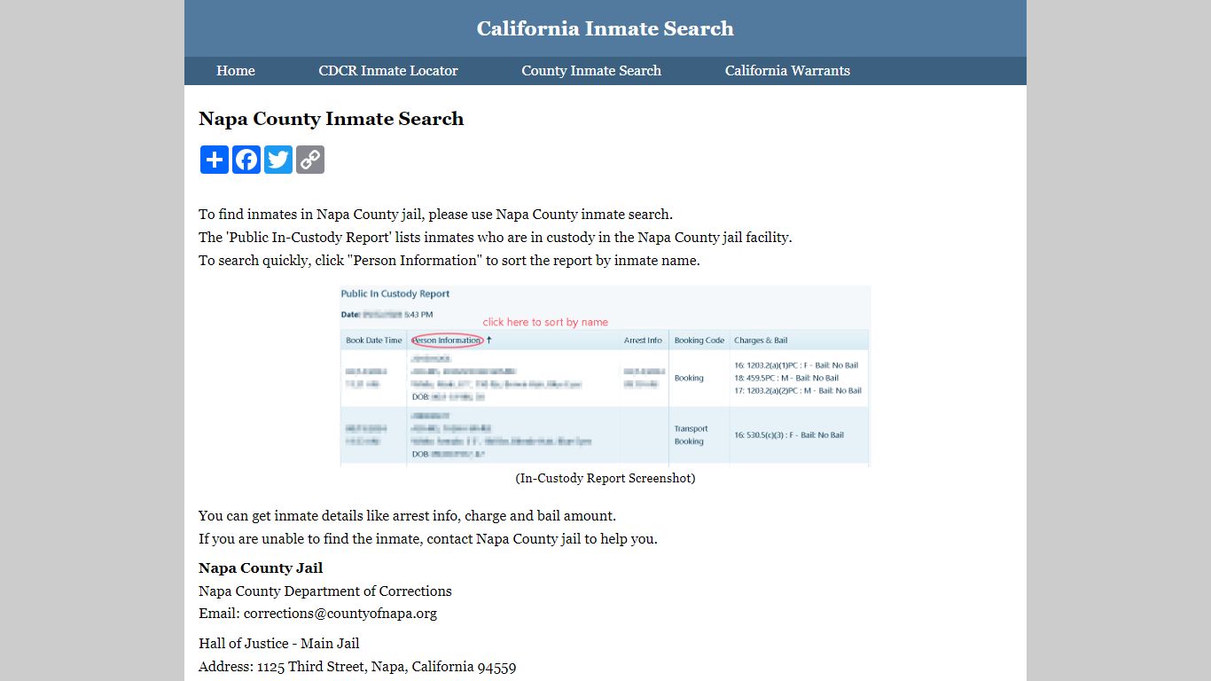 Napa County Inmate Search