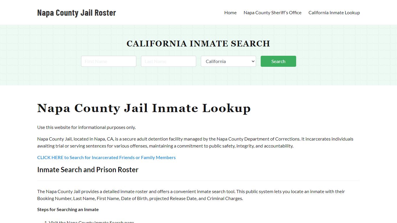 Napa County Jail Roster Lookup, CA, Inmate Search