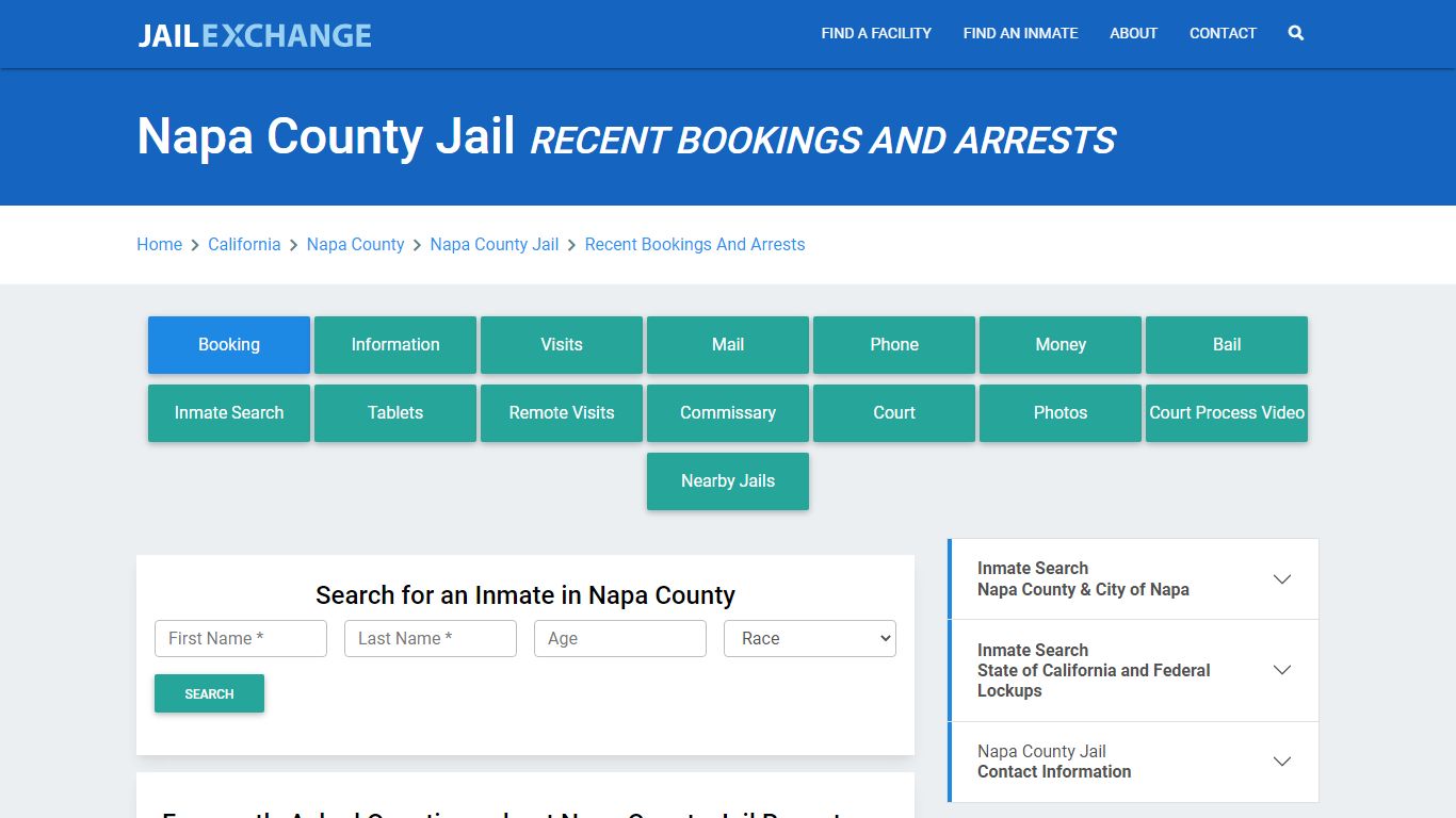 Napa County Jail Recent Bookings And Arrests - Jail Exchange